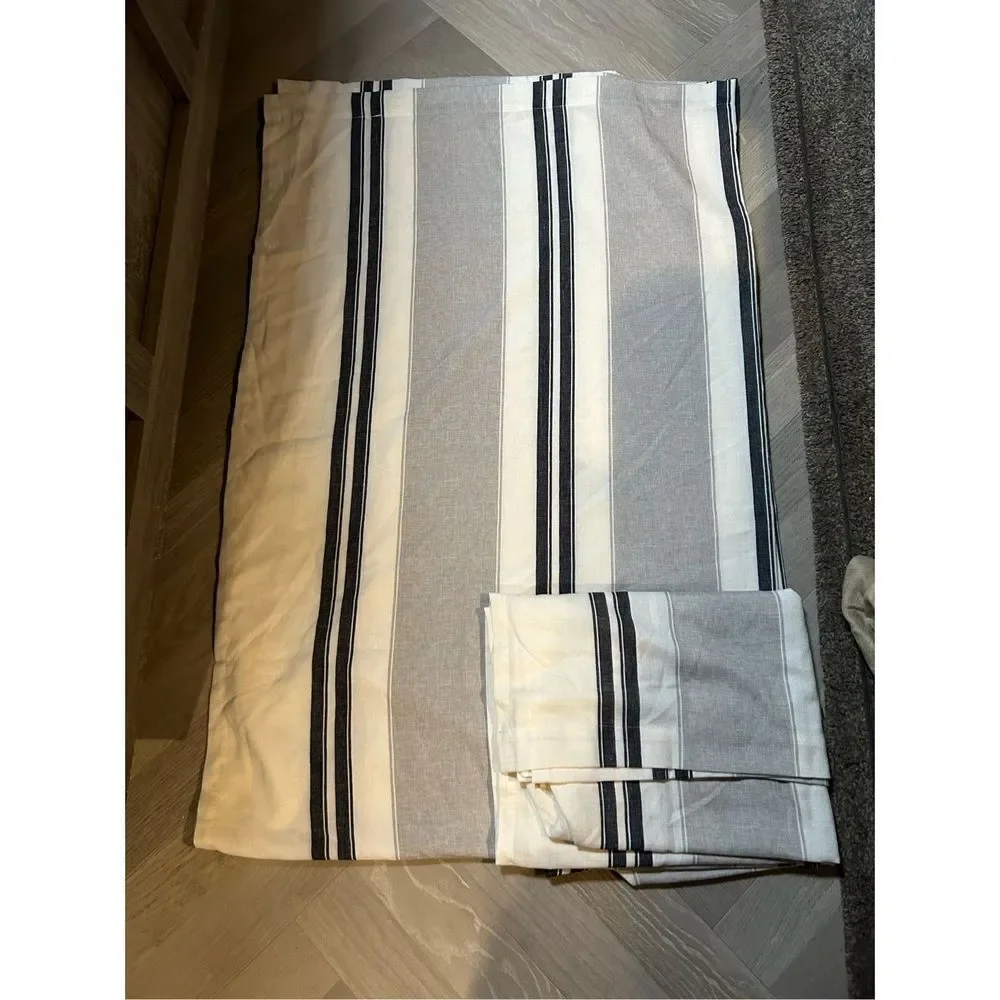 NEW French Striped Linen Blend Curtains 84”x52” Long 2 Panels